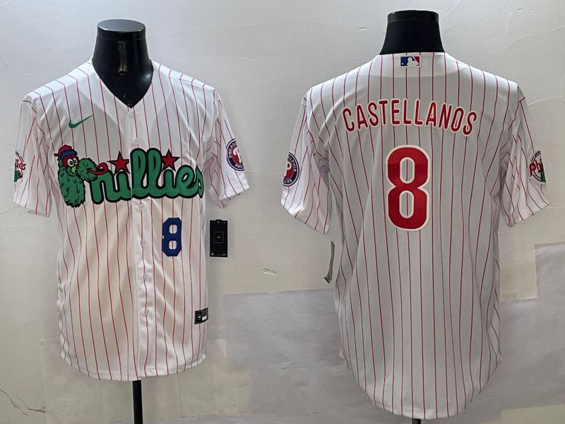 Men Philadelphia Phillies #8 Castellanos White Stripe Three generations Joint Name Game 2025 Nike MLB Jersey style 3->philadelphia phillies->MLB Jersey
